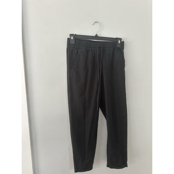J Crew Pants Re-Imagined Linen Blend Cropped Drawstring Black Sz 4 - Picture 1 of 7
